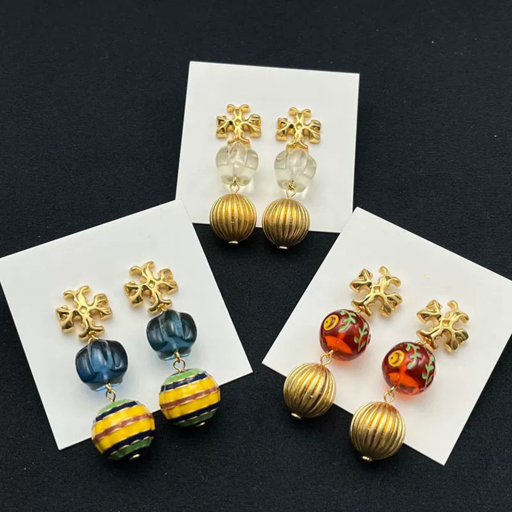 Tory Burch Enamel Painted Spherical Gold Plated Copper Earrings